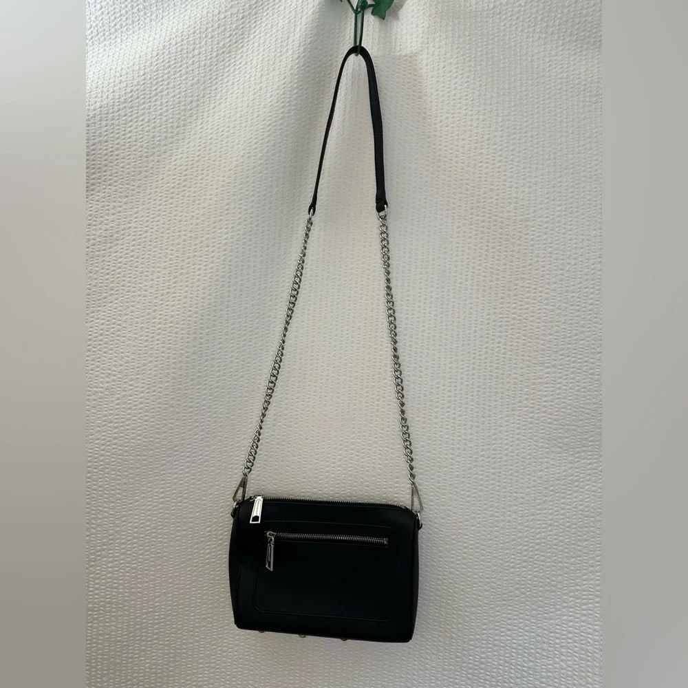 Rebecca Minkoff Avery Black Saffiano Leather Crossbody Bag Chain Strap Zip Top